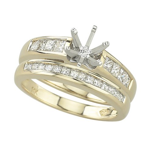 14K Yellow Gold 3 4 ct. Princess Cut Diamond Semi Mount Engagement Set