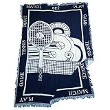 Tennis Match Navy Cotton Afghan Blanket Throw
