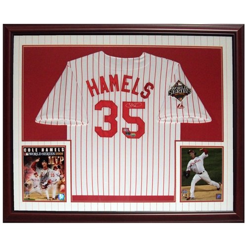 Cole Hamels Autographed Philadelphia Phillies (Pinstripe #34) Deluxe Framed Majestic Jersey - MM