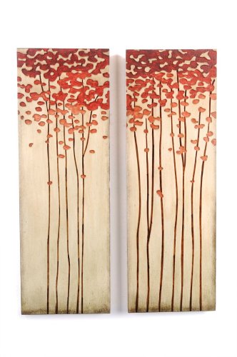 Kokoware Wall Art 12-Inch By 34-1/2-Inch Wood Crafted Tree, Set of 2