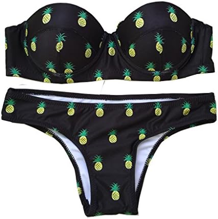 Aiying Womens Printed Push up Padded Bra Halter Raceback Beach Swimsuit Beachwear (US(2-4)S, black)