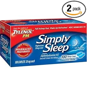 Tylenol Simply Sleep Nighttime Sleep Aid Mini-Caplets, 100-Count Bottles (Pack of 2)