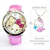 Hello Kitty Classic Ladies Quartz Wrist Watch Pink with Hello Kitty Mermaid Necklace -- COMBO PACK
