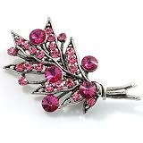 Antique Silver Fuschia Crystal Flower Bouquet Brooch