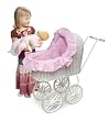 Wicker Doll Carriage with Pink Gingham Bedding
