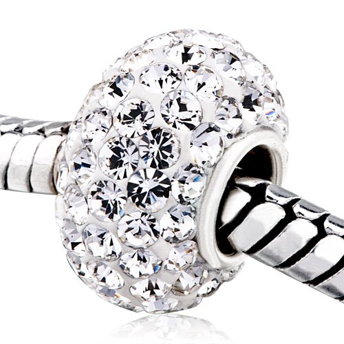 Pugster 925 Sterling Silver White Swarovski Crystal Bead Pandora Chamilia Biagi Bead Compatible