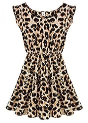 Sexy Acrylic Spring Summer Sleeveless Leopard Print  Dress