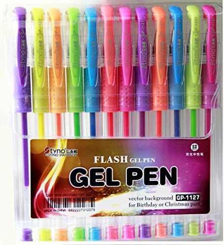 Tyon 12 Assorted Colors Flash Gel Ink Pen,Great For Marking Notes DIY Cards Or Photo Album