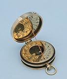 Small Brass Maritime Pocket Sundial and Magnetic Compass with Cord Gnomon