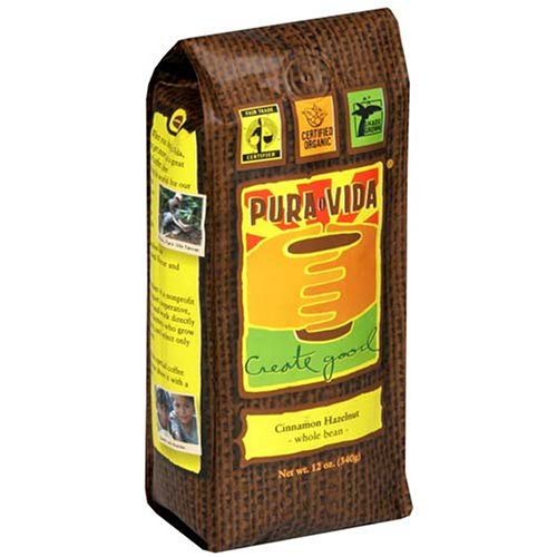 Pura Vida Whole Bean Coffee, Cinnamon Hazelnut, 12-Ounce Bags (Pack of 3)