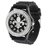 GP Designs Women's Rhinestone Fleur De Lis Silicone Watch