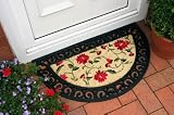 Elegant Half Moon Pink Flower Coir Outside Heavy Doormat 45x75cm