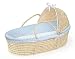 Badger Basket Co Natural Hooded Moses Basket - Blue Dot Bedding