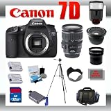 Canon EOS 7D Digital SLR Camera Body with Canon 28-135mm Lens for Canon Digital SLR Cameras + Wide Angle Lens with Macro Extension + Telephoto Digital Conversion Lens + 32GB Memory Card + SD Memory Card Reader + 2 Li-Ion Replacement Battery Pack + Deluxe Cleaning Kit + Carrying Case + Tripod + LCD Protectors + Cleaning Cloth Deluxe Kit