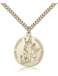 Free Engraving Included Medal-Gold Filled St. Saint Hubert of Liege Pendant 1 x 7/8" 0893GF w/24" Curb Chain w/BoxArchers/Hunters/Dogs