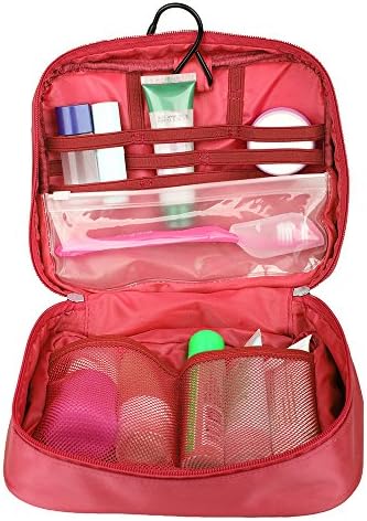Toiletry Bag, LUXCY Premium Portable Hanging Waterproof Oxford Fabric Toiletry / Wash Bag / Kit / Cosmetic / Makeup Travel Organizer with Elastic Band with Hook (Red)