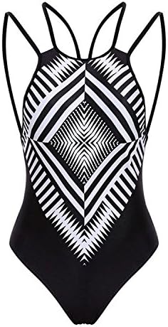 cnWay Women's One-piece Geometric Bandage Swimsuit Swimwear High Neck Tankini
