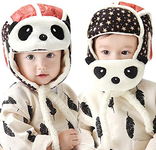 Yikaisu Cantoon Panda Children Hat Thicken Skiing Hat Ear Cap Mask Hat Wine Red