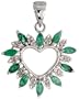 14k White Gold 13/16 in. (21mm) tall Fancy Heart Pendant, w/ 1.25 Total Carat Brilliant Cut Diamonds & Marquise Cut Emerald Stones