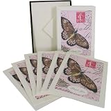 Butterfly Pink Cavallini Glitter Cards - 10 boxed notecards and envelopes, 1pack