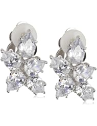 CZ by Kenneth Jay Lane "Classic Cubic Zirconia" Rhodium-Plated Five-Pear Floral Clip Earrings