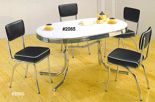 50's RETRO TABLE SET CHROME OVAL TABLE WITH 4 CHAIRS