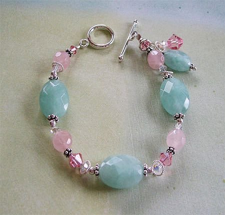 Click here to buy Amazonite, Rose Quartz and Swarovski Crystal Bracelet.