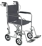 Duro-Med Steel Folding Transport Chair with Hand Brake and 19 Inch Seat, Chrome