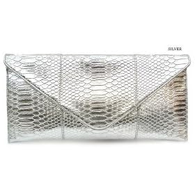 Silver Faux Leather Envelope Clutch Bag Purse Handbag