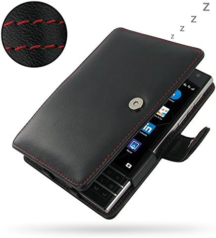 Blackberry Passport Leather Case / Cover Protective Carrying Phone Case (Handmade Genuine Leather) - Book Case (Black/Red Stitchings) by Pdair