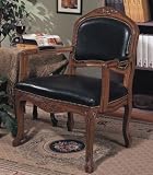 Oak Finish Wood Upholstered ARMCHAIR Bicast Brown Leather Upholstery