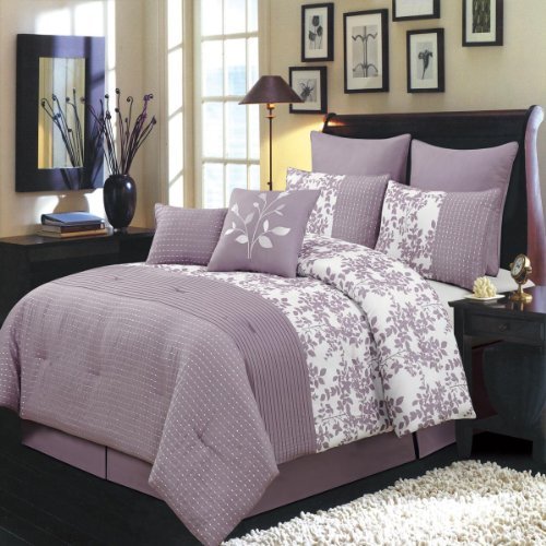 _v^v _ Bliss Purple and White Olympic Queen size Luxury 8 piece