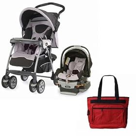 Chicco Cortina Keyfit 30 Travel System with Free Fashionable Diaper Bag - Romantic