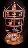 Earring Jewelry Organizer Stand COPPER Antique Metal Holder Tree Tabletop Spins Popular Woman Teen Gift Holds Up To 140 Pair WITH Catch-All Dish Base