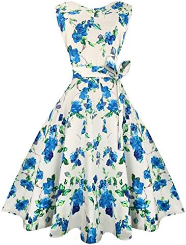 VVTAN Women's Classy 1950s Vintage Rockabilly Swing Floral Party Cocktail Dress (M, VV01-3)