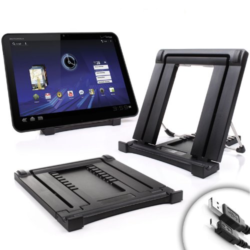 Slim Folding Multi-Position Tablet Stand for Samsung Galaxy Tab 2 Barnes & Noble Nook Touch with GlowLight Acer Iconica Tab A510 Asus Transformer TF300 and More! **Includes Micro USB Cable**