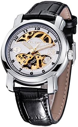 Men's Steampunk Automatic Mechanical Wristwatch Leather Watch Band Classical Style White UPS Post