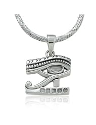 925 Sterling Silver Eye of Horus,Egypt Eye, Symbol of Protection, Royal Power and Good Health Pendant with Rhodium Plated Chain Necklace w/ Lobster clasp 18"
