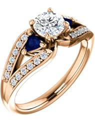 14K Rose Gold Round Cut Diamond and Sapphire Ring -- LIFETIME WARRANTY