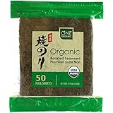 ONE ORGANIC Sushi Nori Premium Roasted Organic Seaweed (50 Sheets)