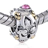 Beads Pink Crystal Fleur De Lis European Flower - Pandora Bead & Bracelet Compatible