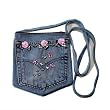 Denim Handbag with Pink Flower Crafted from Vintage Denim