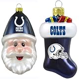 NFL Indianapolis Colts Blown Glass Stocking and Santa Cap Ornament 2-Pack