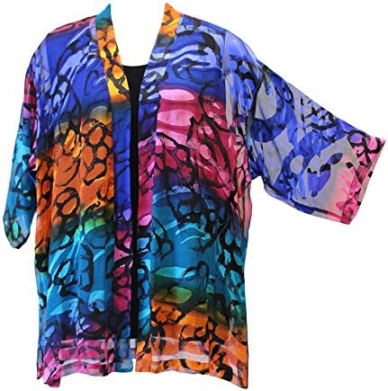 Women's Hand Painted Jewel Burnout Silk Kimono Jacket Art to Wear One Size Plus
