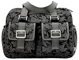 Black Floral Jacquard Carry All Diaper Bag With Acacia Trim