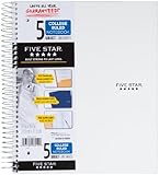 Five Star Spiral Notebook, 5 Subject, College Ruled, 200 Sheets, 11 x 8.5 Inch, White (72460)