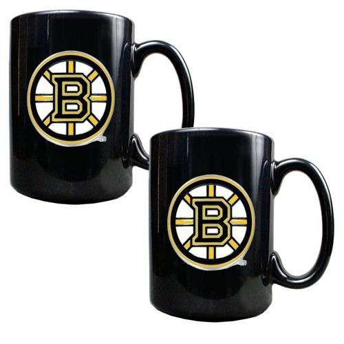 NHL Boston Bruins Two Piece Black Ceramic Mug Set - Primary Logo