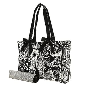 Buy Belvah Quilted Black and White Paisley Diaper Bag (15x10x5.5) by Belvah