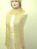 Sc702g, Hand Crocheted Metallic Gold Gimp 12x80 Scarf for Women and Teens Excellent Gift for the Holidays.