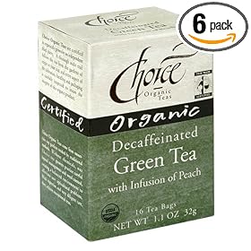 Choice Organic Decaf Green Tea with Peach, 16-Count Box (Pack of 6)